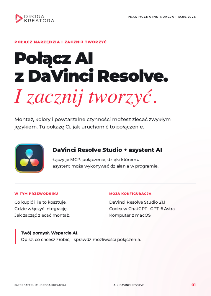 Okładka instrukcji: Połącz AI z DaVinci Resolve. I zacznij tworzyć.